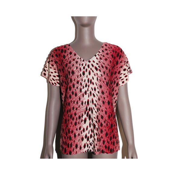 Y2K Cheetah Print Short Sleeve V Neck Stretch Blouse Top Womens VTG - Picture 1 of 3